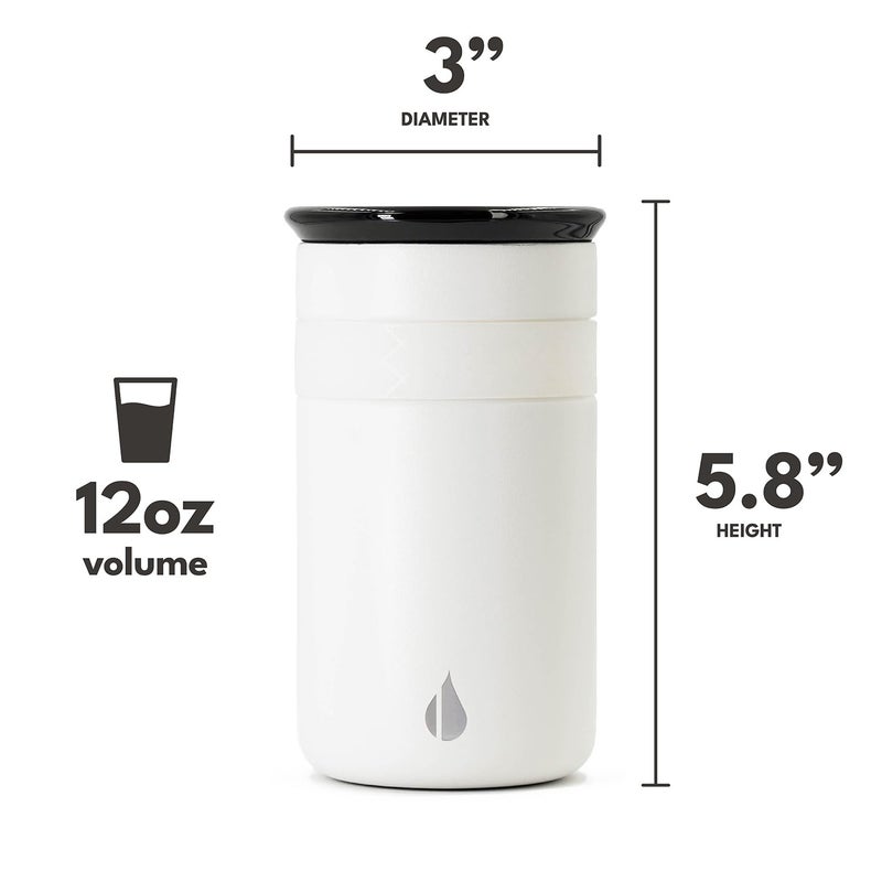 Elemental Artisan Insulated Tumbler, Triple Wall Coffee Travel Mug, Reusable Stainless Steel Coffee Tumbler with Ceramic Lid, Thermal Coffee Cups for Hot (6 Hrs) & Cold (18 Hrs), 12oz - Matte White - Image 2